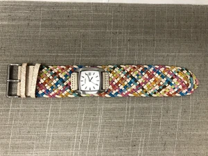 Fossil Women's Square Case Watch Wide Woven Leather Band Battery Powered - Picture 1 of 7