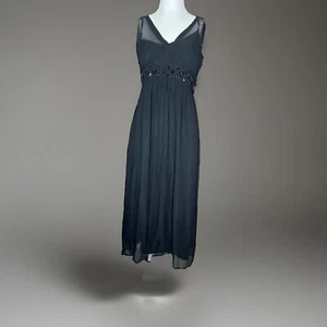 CRAVEN S'LESS BLACK CHIFFON SILK MIDI DRESS FITS SIZE 10 VGC - Picture 1 of 10