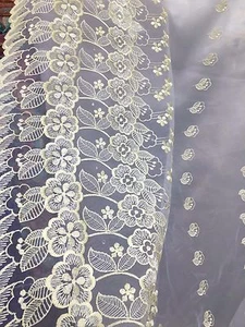 YELLOW IVORY ORGANZA FLORAL EMBROIDERY SCALLOPED LACE (50 in.) Sold By The Yard - Picture 1 of 12