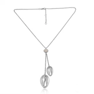 Handmade Cowrie Design Mother Of Pearl Gemstone 925 Silver Chain Necklace - Picture 1 of 2