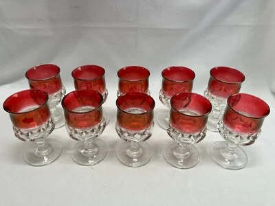 Juego de 10 copas vintage de vidrio rojo transparente con huella digital corona de reyes 5,5 pulgadas Foto 1 de 4