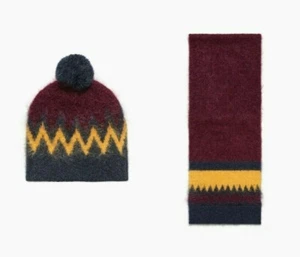 ERDEM x H&M Set Large Scarf Mohair Knit Hat Beanie Zig-Zag Pattern Pompom Unisex - Picture 1 of 6