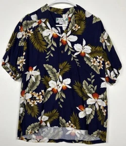 Two Palms Floral Button Up Short Sleeve Shirt Medium Rayon Made In Hawaii - Picture 1 of 6
