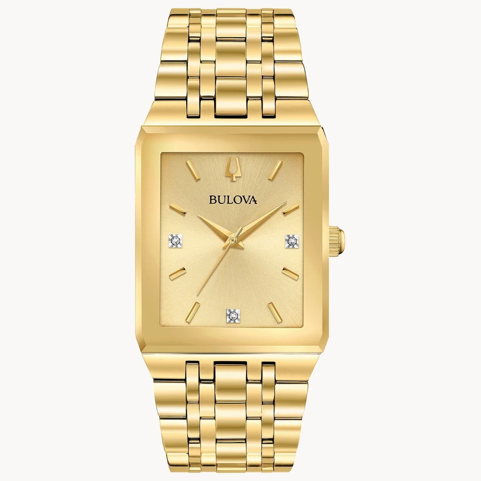 Bulova Men's Quadra Quartz Diamond Accent Champagne Dial 30mm Watch 97D120
