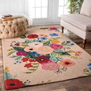 Hand Tufted Wool Area Rug Floral Print Handmade Carpet For Living Room Bedroom - Picture 1 of 4