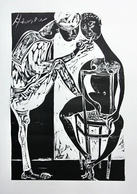 Karl-Heinz Hansen Bahia (1915-1978), Holzschnitt "Matrose gibt einer Frau Feuer" - Bild 1 von 4