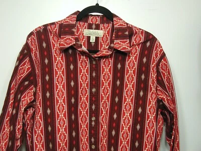Camisa Mujer 100% Algodón Franela Roja Cabela's Botón Perú Suroeste Grande Foto 1 de 4
