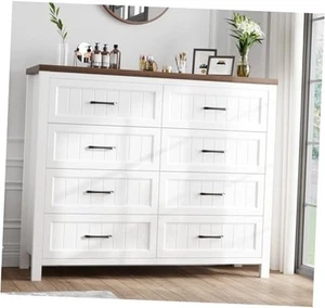 Elegant Farmhouse 8 Drawer Dresser for Bedroom - Large Wooden Double Dressers - Picture 1 of 6