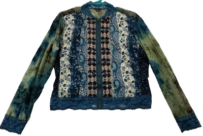 Блузка для фортепиано женская большая с цветочным узором пейсли на молнии с длинными рукавами прозрачная кружевная вычурная - Изображение 1 из 4