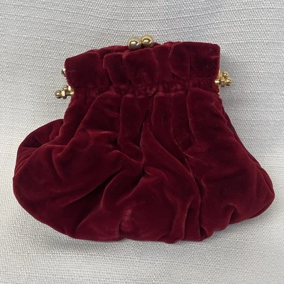 Nordstrom Women's Red Velvet Evening Bag Purse Gold Ball Clasp Vintage *No Strap - Image 1 of 4