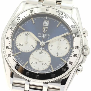 TUDOR WATCH 15900 MONARCH DATE CHRONOGRAPH QUARTZ BLUE STAINLESS STEEL MEN'S F/S - Picture 1 of 6