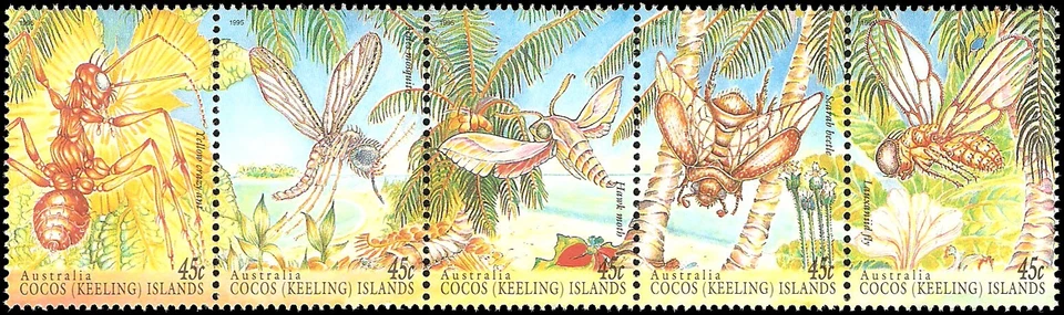 Conjunto Cocos Islands #302-303 MNH tira de 5 mais um único - Imagem 1 de 1