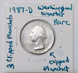 1987 D Washington Quarter 3 Planchet Errors. On Reverse 3rd Wing. Grease Error - Picture 1 of 16