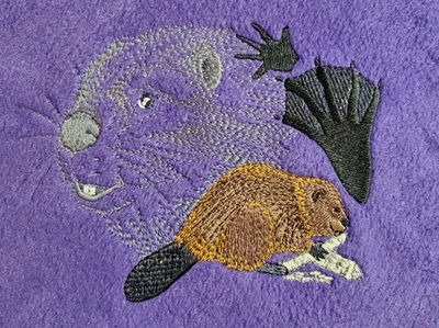Beaver with Paw Print Embroidered Fleece Throw - Purple - Image 1 of 3