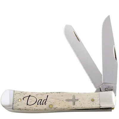 CASE XX KNIVES DAD NATURAL BONE CROSS SHIELD TRAPPER 6254 SS (672106) POCKET KNI