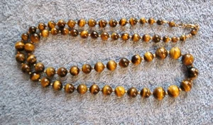 Tigerauge; Katzenauge Rund Braun Perlen Abgestuft Perlen 12" Halskette; Karabiner - Bild 1 von 13