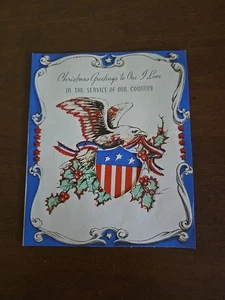 Tarjeta de felicitación vintage NAVIDAD escudo patriótico águila - Imagen 1 de 3