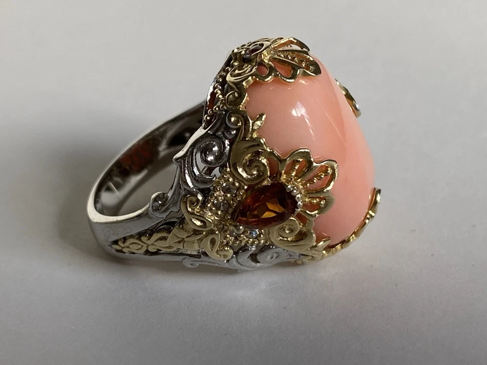 Anillo Michael Valitutti Coral Salmón Talla 9 Plata de Ley 925 Granates Hessonita Foto 1 de 4