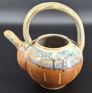 Round Handmade Glazed Teapot Top Handle Pottery No Lid - Picture 1 of 11