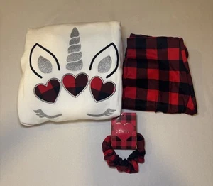 NEW BTWEEN Girls 3 Piece , Shirt ,Leggings , Hair Tie, Size 7 Unicorn Hearts - Picture 1 of 11