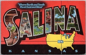 SALINA, Kansas Großbrief Postkarte "Wo Nord & Süd Ost & West aufeinandertreffen" - Bild 1 von 2