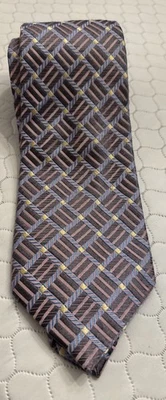 Countess Mara 领带丝绸提花钻石 Basketweave 紫色 粉色 全新无标签 意大利 — 第 1/4 张图片