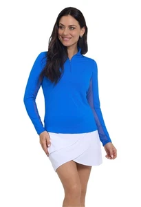 IBKUL Essential LS Zip Mock Blue Shirt Women - Picture 1 of 11