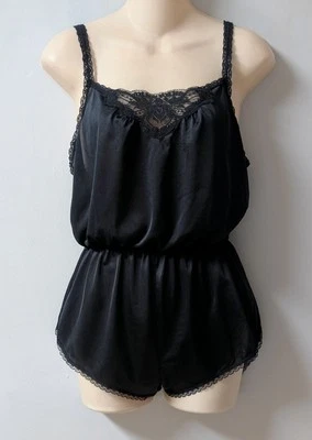 Mameluco de peluche vintage Olga negro 11007 Babydoll nailon encaje pierna alta broches de presión S Foto 1 de 4