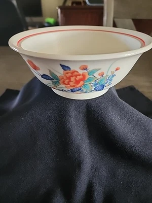 Akaye By Noritake Rim Cereal Bowl 6 1/4" Orient Red Band Rust Flowers - image 1 of 4