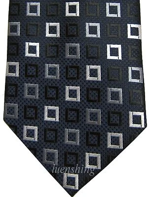 New men's polyester woven neck tie necktie blue grey silver checkers formal - Image 1 of 2