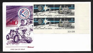 #1434-1435 8c Decade of Space Achievement- Plate Block #33138 -Fleetwood FDCPB4 - Picture 1 of 2