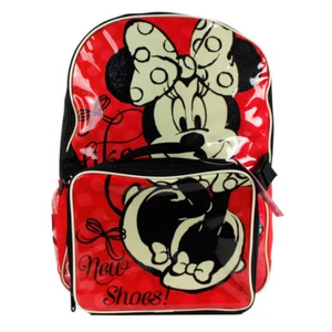 Disney Minnie Mouse Red & Black Backpack Bookbag Detachable Lunch Pack Bag ~ NWT - Picture 1 of 3
