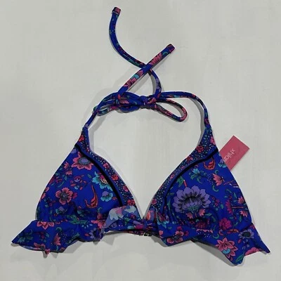 Traje de baño bikini triángulo con volantes Xhilaration para mujer - azul floral M Foto 1 de 3