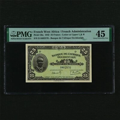 1942 French West Africa/French Administration 25Francs Pick#30a PMG 45 Choice EF - Image 1 of 4