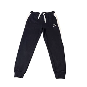 PUMA Joggers Boys Small Black Tapered Leg Elastic Waist Drawstring Track Pants - Picture 1 of 2