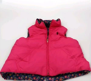Ralph Lauren Pink Floral Reversible Down Filled Girl Pony Logo Vest Size L 12-14 - Picture 1 of 4