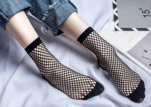 Women's Fishnet Ankle Socks Quality Elastic Stretch Net Black One Size BNIP - Picture 1 of 3