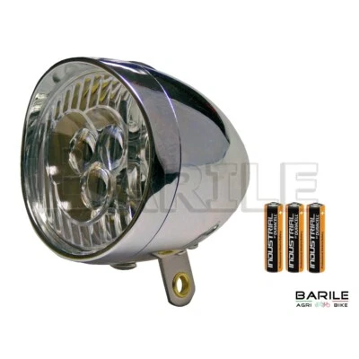 BARILEAGRIBIKE Fanale / Luce Anteriore 3 LED Bici Graziella - Epoca - Olanda - Bacchetta - City