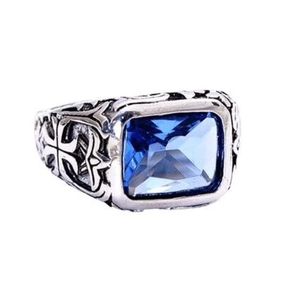 7.44CT Cushion Cut Simulated Blue Topaz Fancy Signet Ring For Men In 935 Silver - Image 1 of 4