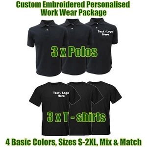 Custom Embroidered Personalised 3 Tshirts + 3 Polos Bundle Workwear Package - Picture 1 of 33
