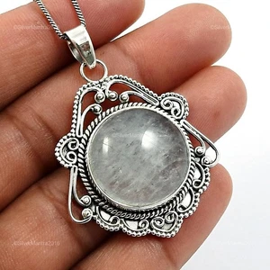 Redondo Marzo Natural Aguamarina Plata Maciza de Ley Bisel Hija Boho Colgante - Imagen 1 de 8
