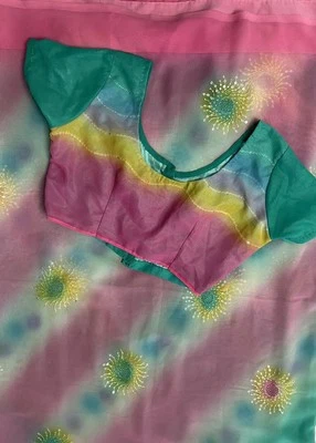 Indian Saree Pastels Sequin Work Crepe Chiffon With Blouse - Image 1 of 4