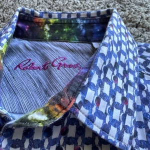 Camisa informal Robert Graham para hombre calce clásico manga corta botón delantero azul L - Imagen 1 de 8