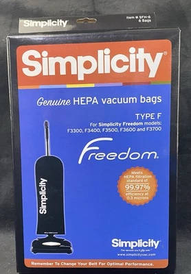 Simplicity Type F Genuine HiFlow HEPA Vacuum Bags Simplicity Freedom 6 Bags - Image 1 of 3