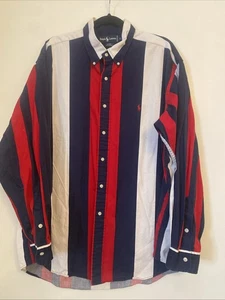 VTG POLO RALPH LAUREN BLAIRE Men’s LS Button Up Cotton Shirt XL Blue White Red - Picture 1 of 10