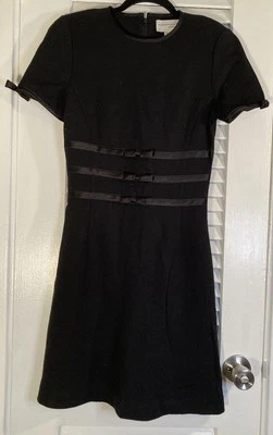 Vestido vintage Adrienne Vittadini mezcla de lana negro LBD lazos de satén para mujer talla 4” Foto 1 de 4
