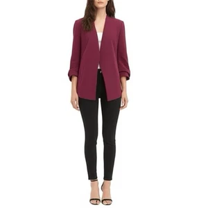 DKNY Womens Cabernet Crepe Long Slouch Sleeve Open Fashion Blazer Sz S 4/6 - Picture 1 of 12