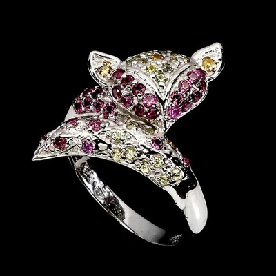 925 Sterling Silver Ring Round Sapphire Rhodolite Gemstone Jewelry Fox Size 8.5 - Image 1 of 4