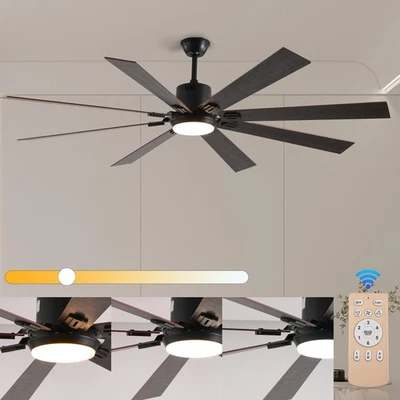 72" Wood Ceiling Fan Light Walnut Black LED 3CCT Chandelier 6 Speeds with Remote - Image 1 of 4