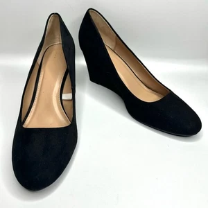 Target A New Day Dot Round Toe Black Faux Suede Wedge Heels Size 11 - Picture 1 of 10